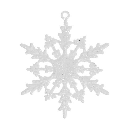 Product Snowflake to hang 7cm white with glitter 36pcs