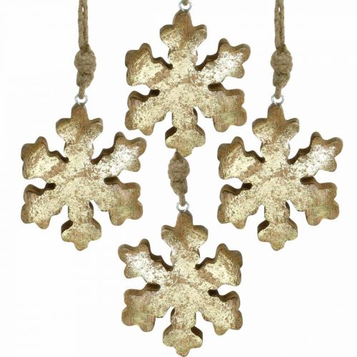 Floristik24 Snowflake mango wood natural, golden snow crystal Ø10cm 6pcs