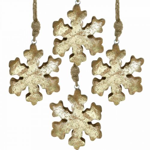 Floristik24 Snowflake mango wood natural, golden snow crystal Ø10cm 6pcs