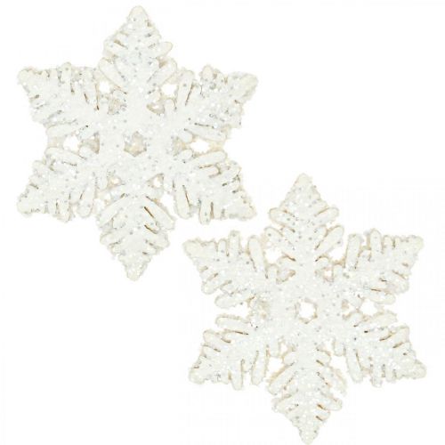 Floristik24 Snowflakes wood 4cm white with mica 72pcs