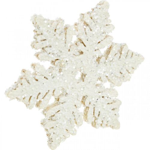 Product Snowflakes wood 4cm white with mica 72pcs