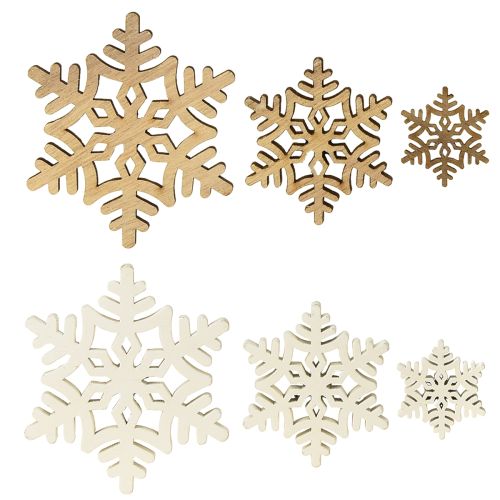 Floristik24 Snowflakes Wooden Decoration White Natural 3/5/7cm Assorted 36pcs