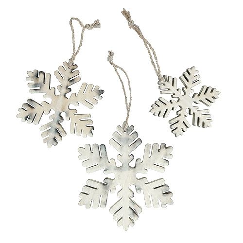 Product Wooden snowflakes white-grey sort. 7-12cm 6pcs