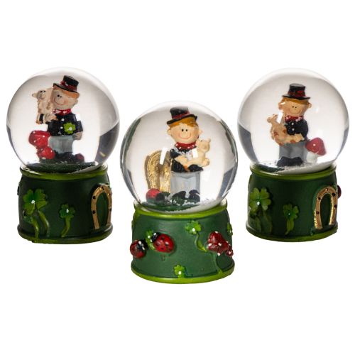 Lucky charm snow globe with chimney sweep figure, 4cm, 3 pieces