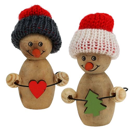 Snowman figure wood 8cm - 9cm 6pcs