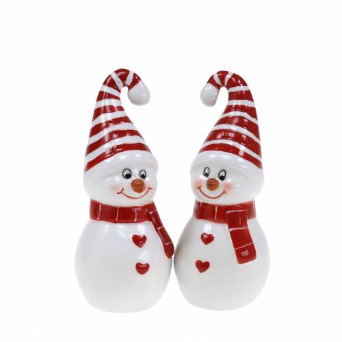 Floristik24 Christmas decoration snowman ceramic 10cm red, white 2pcs