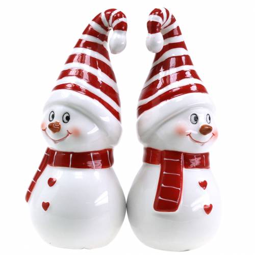 Floristik24 Christmas figure snowman with pointed cap ceramic 15cm red, white 2pcs