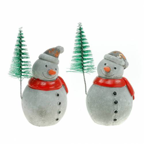 Floristik24 Christmas figure snowman with fir tree concrete gray, colored 9cm – 11cm 4pcs