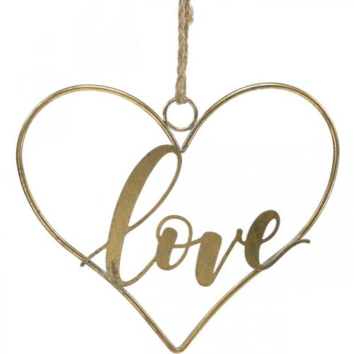 Floristik24 Lettering Love heart deco metal gold to hang up 27cm