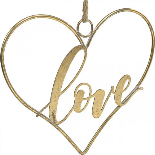 Product Lettering Love heart deco metal gold to hang up 27cm