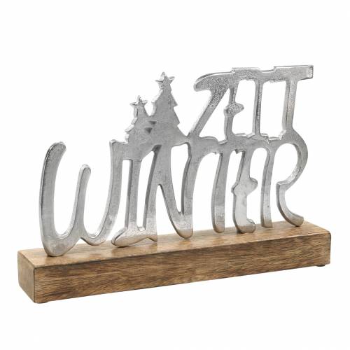 "Winter time" table decoration, metal, mango wood, silver 33 × 22cm