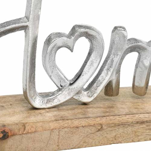Floristik24 Table decoration "Home" on a wooden base Mango, natural metal, silver 32 × 17 × 7cm