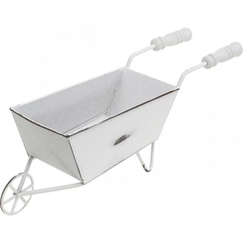 Product Mini wheelbarrow, table decoration, summer decoration shabby chic brown, white H7.5cm L25cm