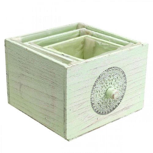 Product Plant box decorative drawer shabby green 15-23cm set of 3