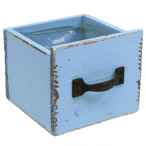 Plant box wooden drawer light blue shabby 12.5×12.5×10cm