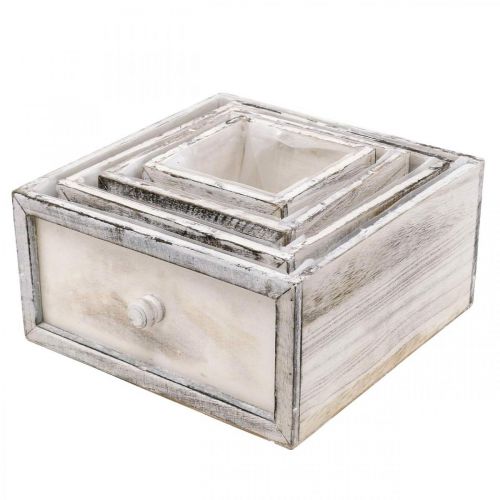 Product Planter wooden drawer antique look cream 24/20/16/12cm set of 4