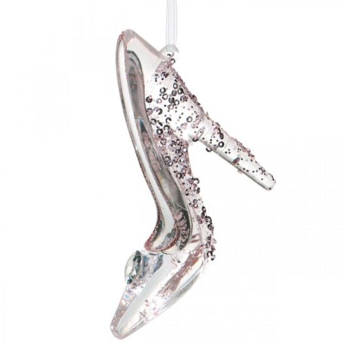 Product Glittering decorative shoe, tree decoration, fairytale shoe, pink plastic H10cm