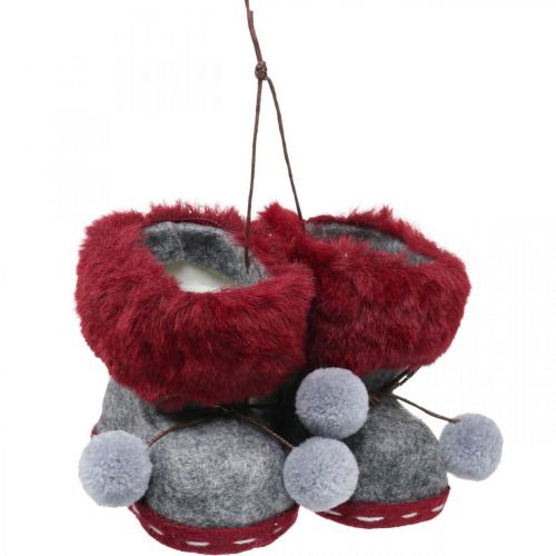 Product Christmas tree decoration boots with bobble 8cm grey/red 3pcs