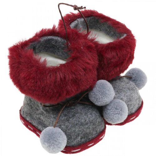 Floristik24 Christmas tree decoration boots with bobble 8cm grey/red 3pcs