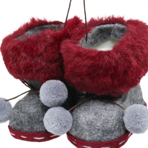 Floristik24 Christmas tree decoration boots with bobble 8cm grey/red 3pcs