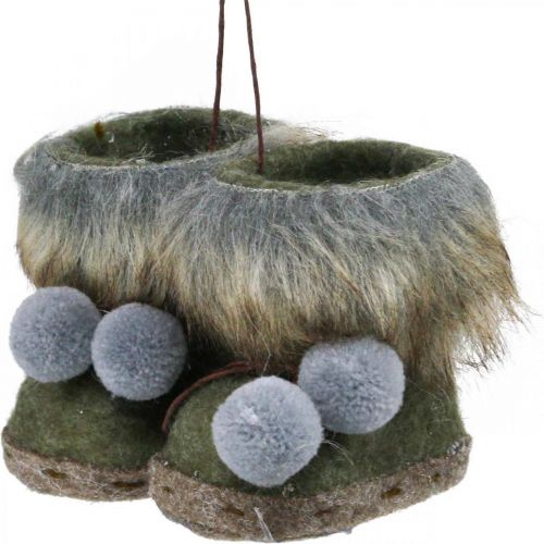 Floristik24 Christmas tree decoration boots with bobble green/brown 8cm 3pcs