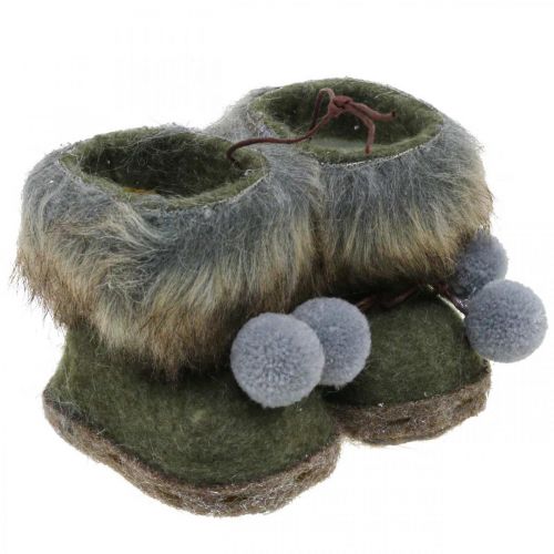 Floristik24 Christmas tree decoration boots with bobble green/brown 8cm 3pcs