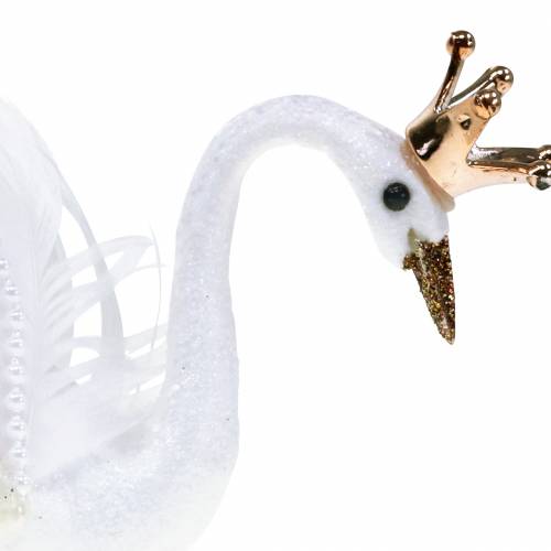Product Christmas tree decorations swan with crown and feather 14cm