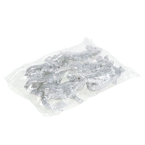 Floristik24 Pig with glitter silver 9cm 6pcs