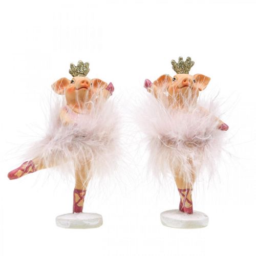 Floristik24 Deco pig with crown ballerina figure pink 12.5cm 2pcs
