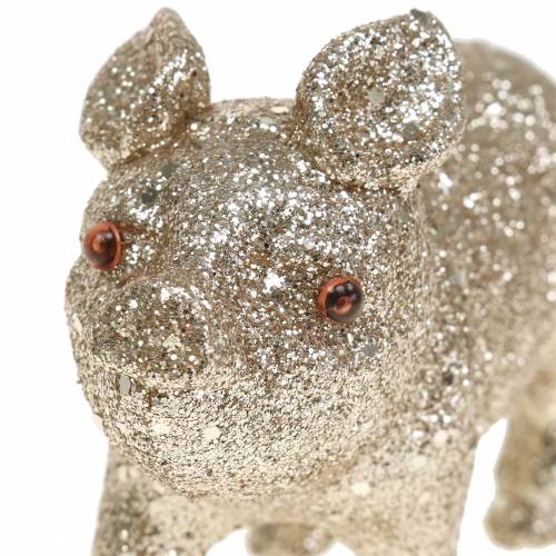 Floristik24 Decorative pig glitter champagne 10cm 8pcs
