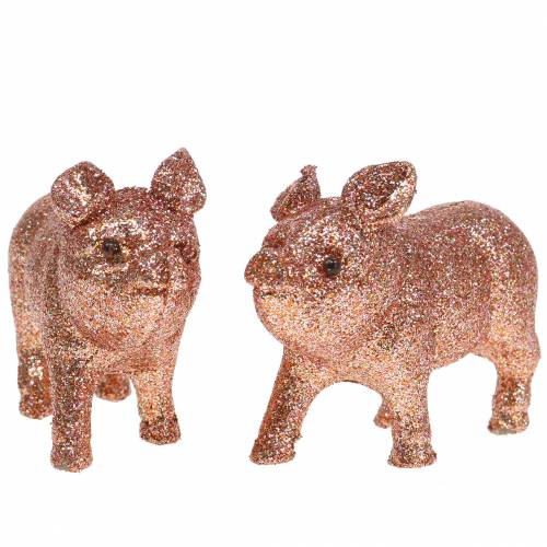 Floristik24 Decorative pig glitter pink 10cm 8pcs