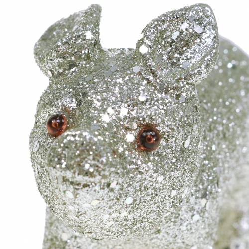 Decorative pig glitter silver 10cm 8pcs