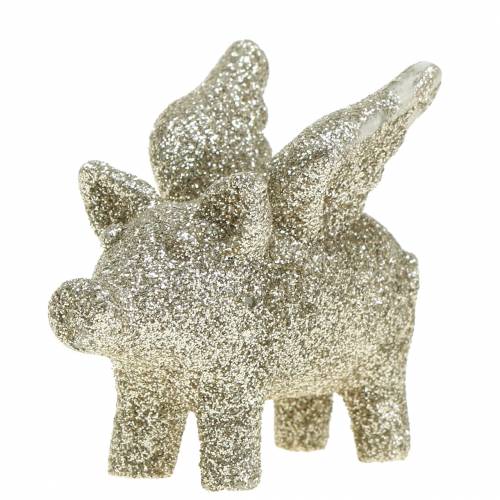 Floristik24 Decorative pig with wings gold mica 6cm