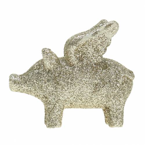 Floristik24 Decorative pig with wings gold mica 6cm