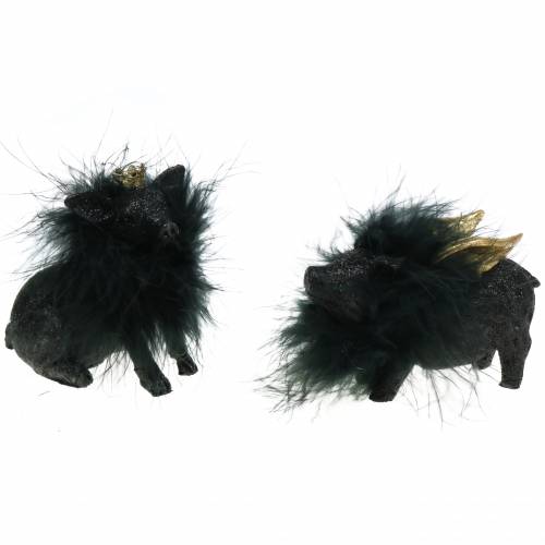 Floristik24 Decorative figure pig lucky charm black 9cm 2pcs