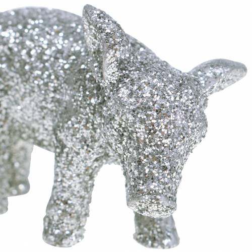 Floristik24 Deco pig New Year's Eve decoration silver glitter 3.5cm 2pcs