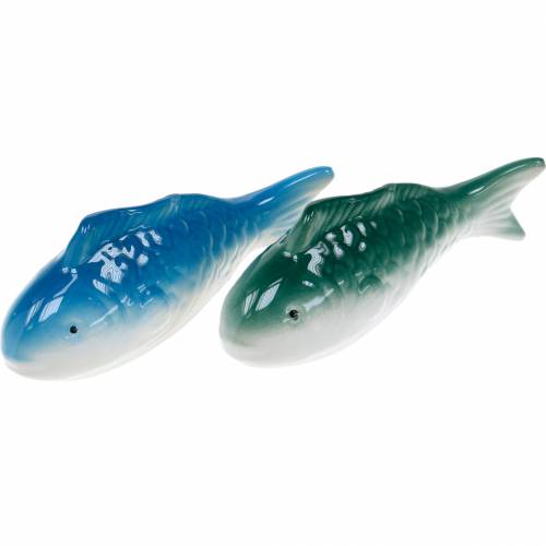 Floristik24 Swimming fish blue/green ceramic 11.5cm 2pcs