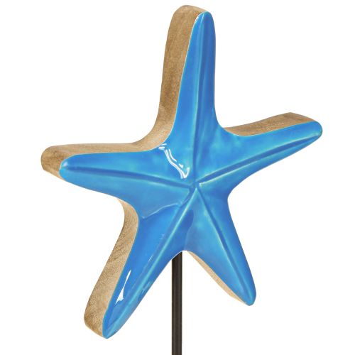 Product Starfish decoration on base maritime natural blue wood H25cm