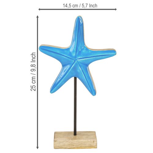 Product Starfish decoration on base maritime natural blue wood H25cm