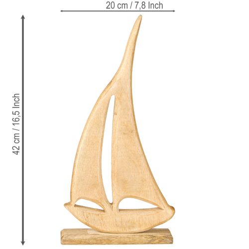 Product Sailboat Wood on Base Natural Table Decoration Maritime H42cm