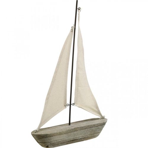 Sailing boat, boat made of wood, maritime decoration shabby chic natural colors, white H37cm L24cm