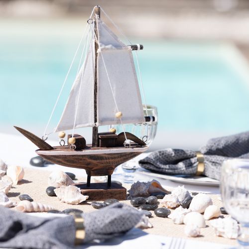 Sailboat decoration ship pinewood brown 22.5×4×29cm