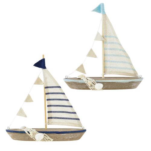 Decoration ship wooden sailing boat vintage with shells H22cm 2pcs