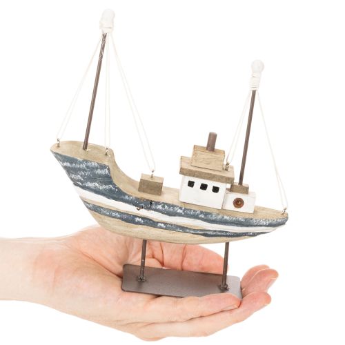 Ship decoration, maritime style, wooden with stand, 20cm | Floristik24.ie