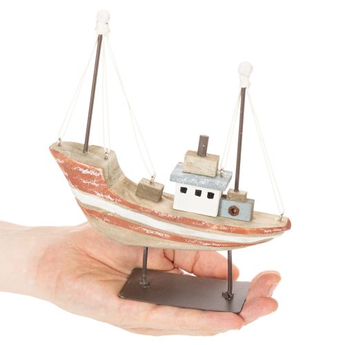 Decorative wooden boat model for windowsill 20cm | Floristik24.ie