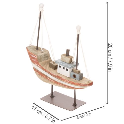 Decorative wooden boat model for windowsill 20cm | Floristik24.ie