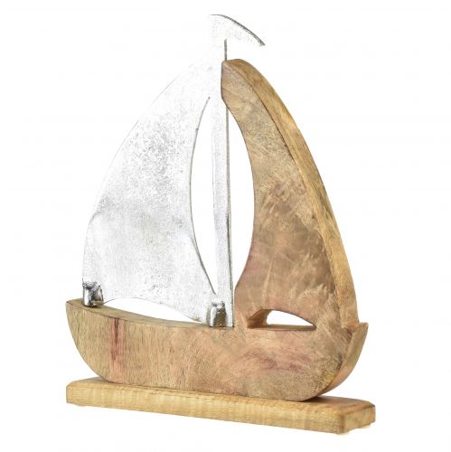Product Sailing ship decoration natural silver mango wood 25.5x4x28.5cm
