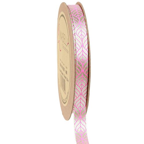 Floristik24 Silk Ribbon Leaves Gift Ribbon Beige Pink 10mm 20m