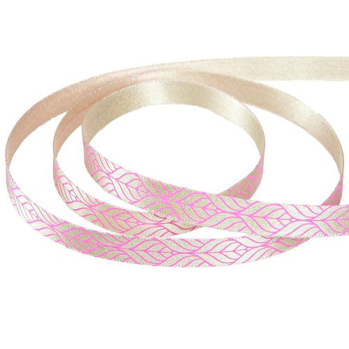 Product Silk Ribbon Leaves Gift Ribbon Beige Pink 10mm 20m