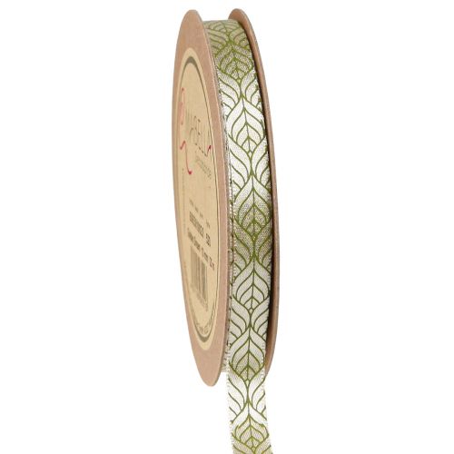 Floristik24 Silk Ribbon Gift Ribbon Leaves Beige Green 10mm 20m